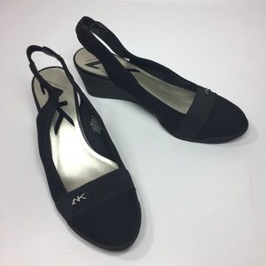 AK Anne Klein Slingback Wedge Heel Pumps Black 6.5